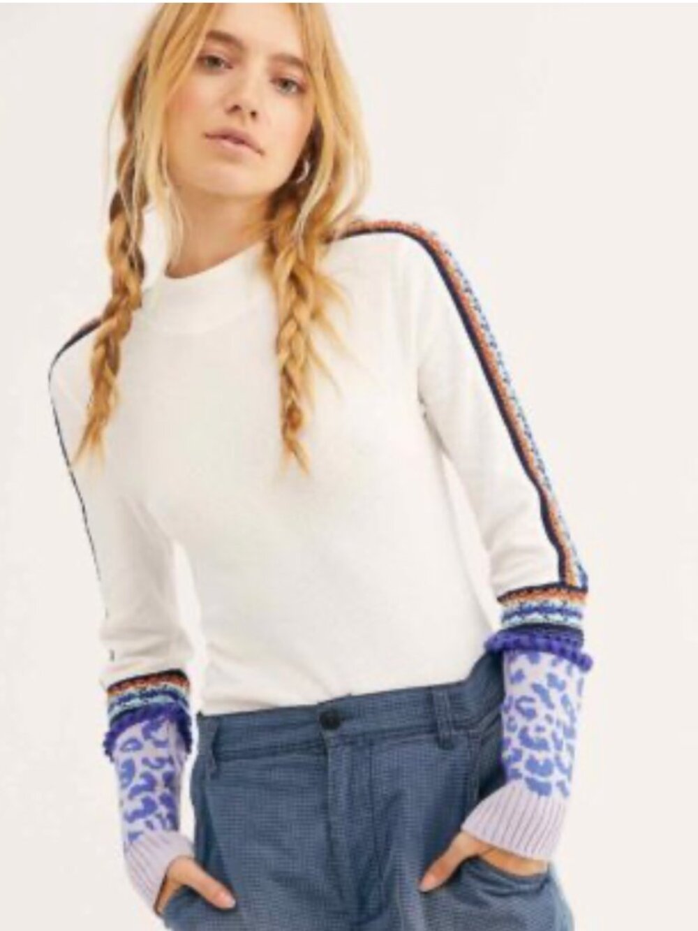 Free People Crochet Switch It Up Cuff Thermal Top In Ivory Size M